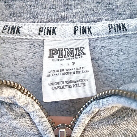 PINK Victoria's Secret Heather Grey Half Quarter Zip Sweatshirt Size Small - Picture 5 of 6